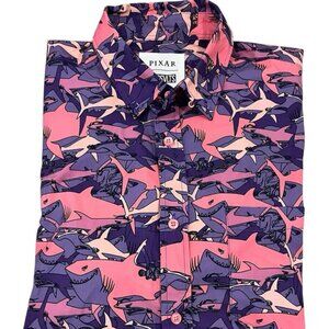 RSVLTS Pixar Finding Nemo Sharks Shirt Men’s Large Short Sleeve Button Up Pink